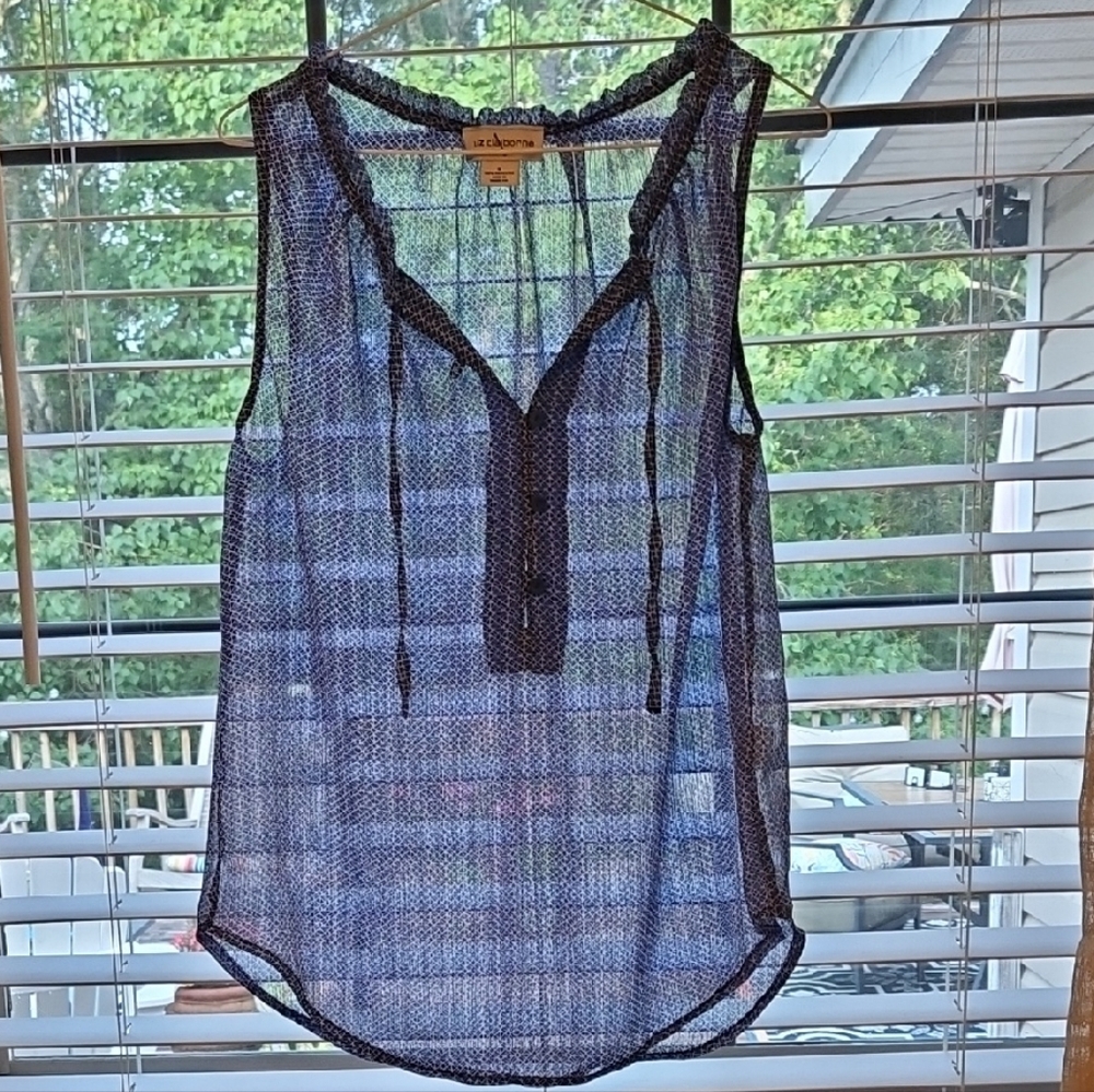 4/$10 Liz Claiborne Blue Patterned Sheer Top